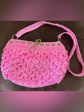 Handmade Pink Crochet Shoulder Bag - Stylish Casual Women’s Purse